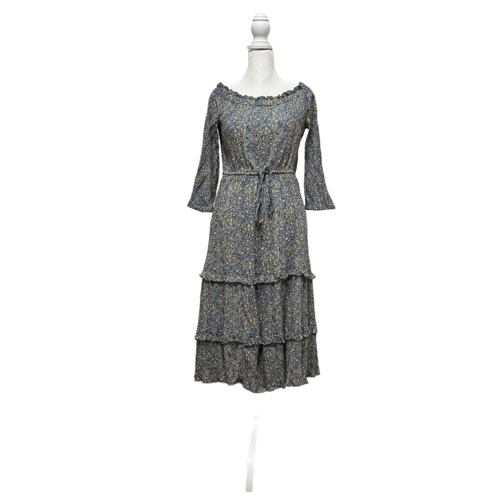Anthropologie off shoulder blue floral midi dress